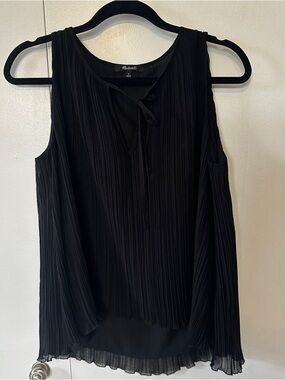 Madewell Black Pleated Sleeveless Tie-Neck Tank